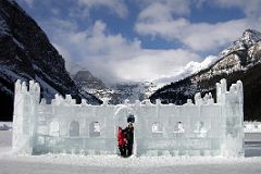 18B Castle Ice Sculpture On Frozen Lake Louise With Mount Victoria and Mount Whyte Behind.jpg